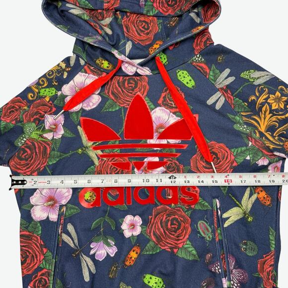 Adidas Rita Ora Hoodie Hoodie Womens Small Navy Floral Rose Trefoil Flocked - Picture 7 of 12